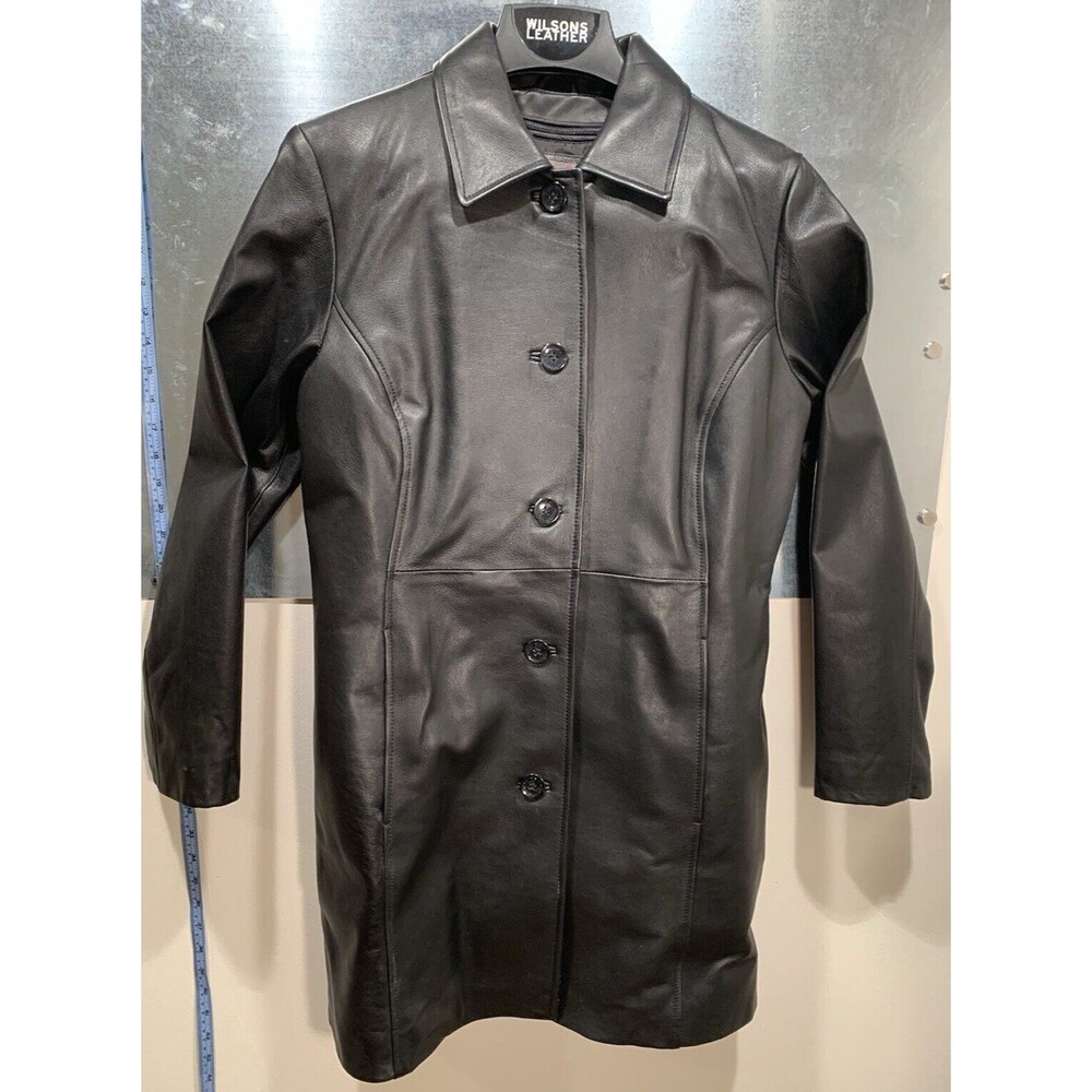 3/4 LENGTH Wilson's 100% Leather Thinsulate Ultra  Black Coat M VINTAGE